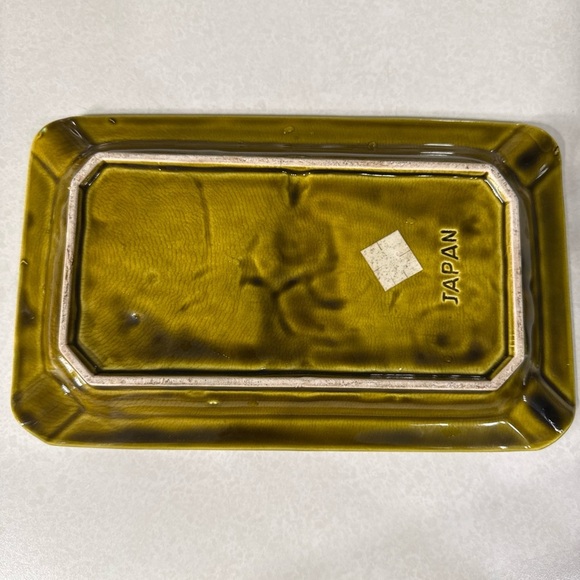 Vintage Ashtray Green Mid Century Modern MCM made in Japan Retro 10”x6” - Picture 9 of 10